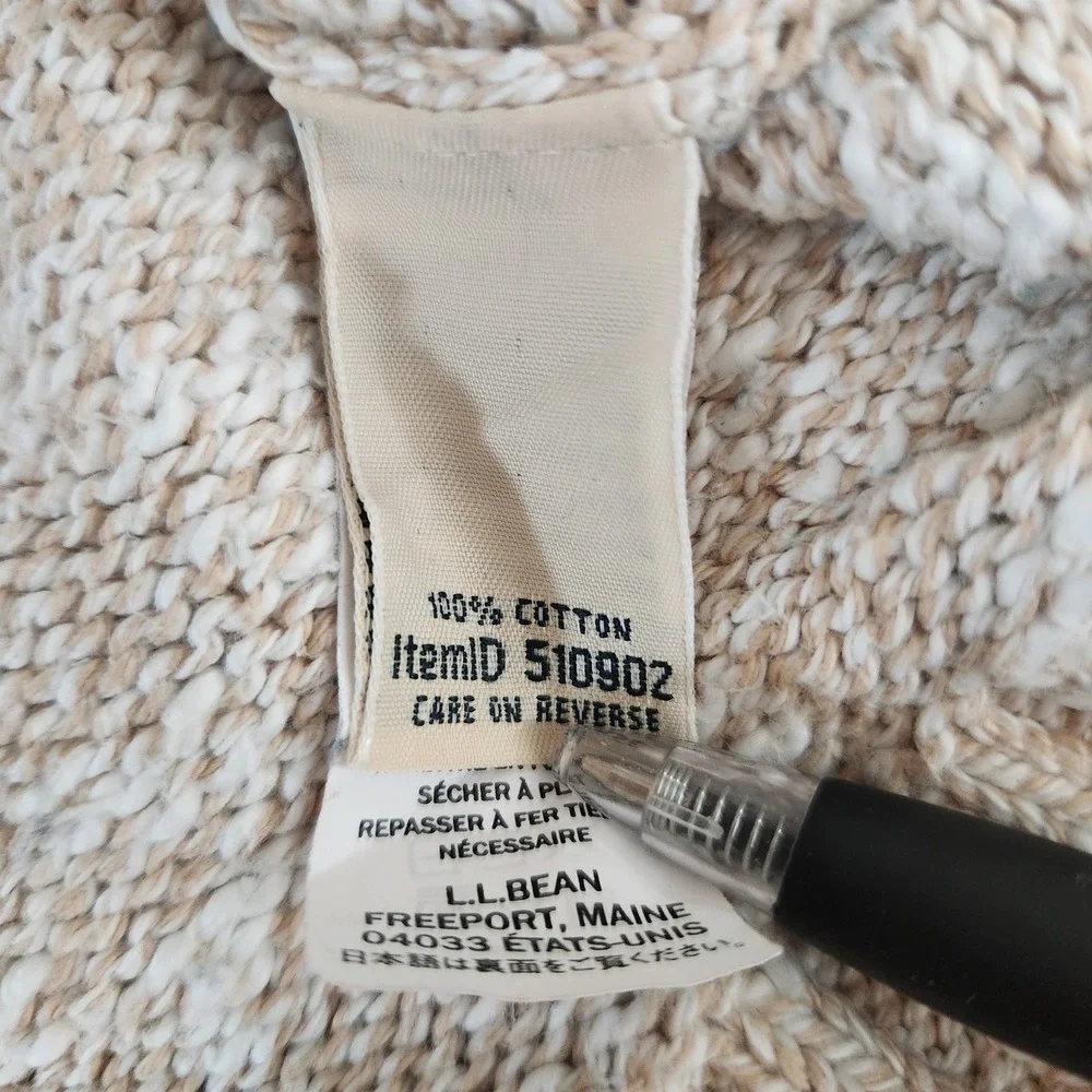 L.L. Bean Women's Cotton‎ Ragg Sweater Large Funnel Roll Neck Fair Isle Beige - Picture 8 of 11